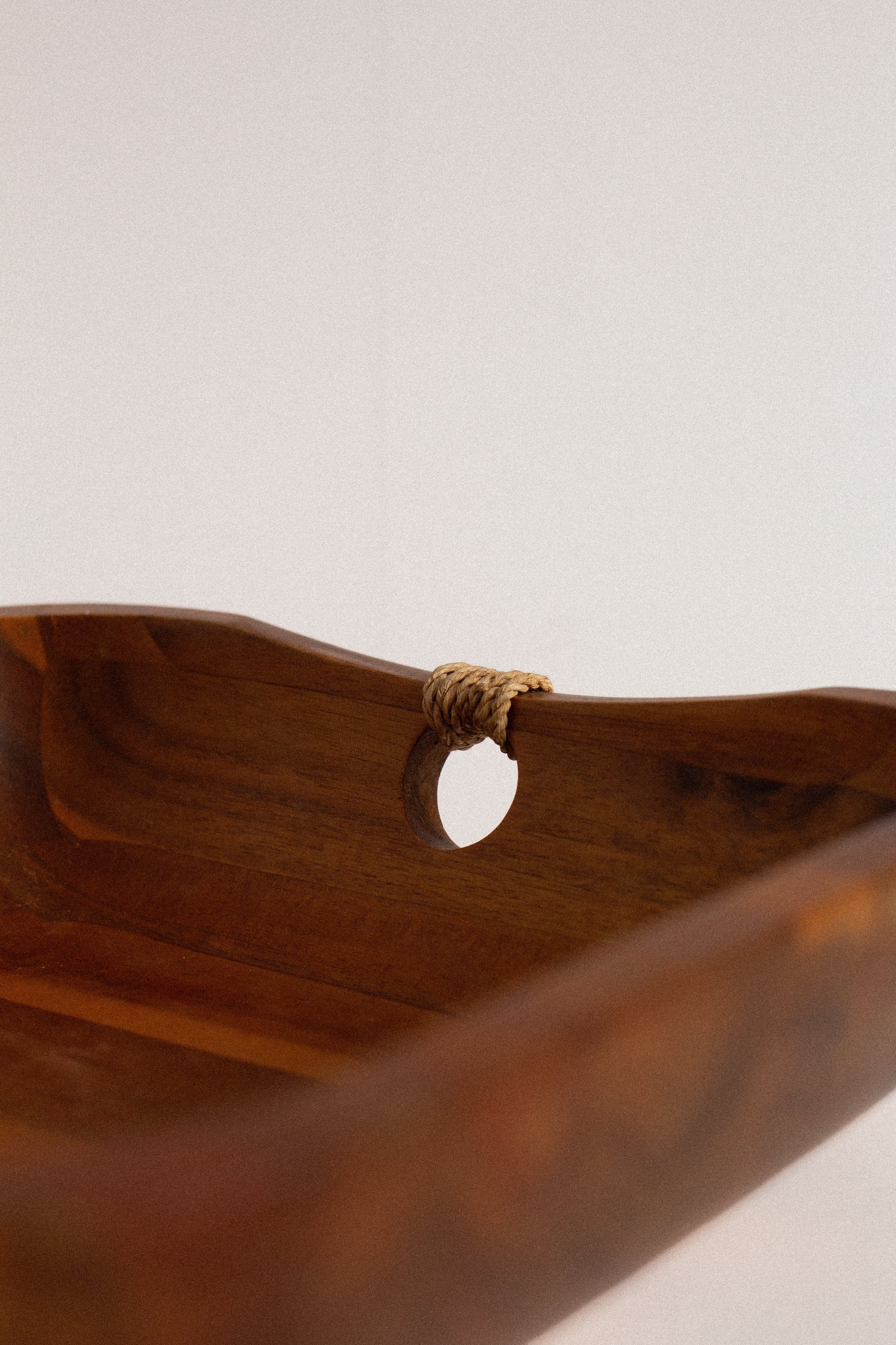 Wooden Tray with Rope Handle Detail