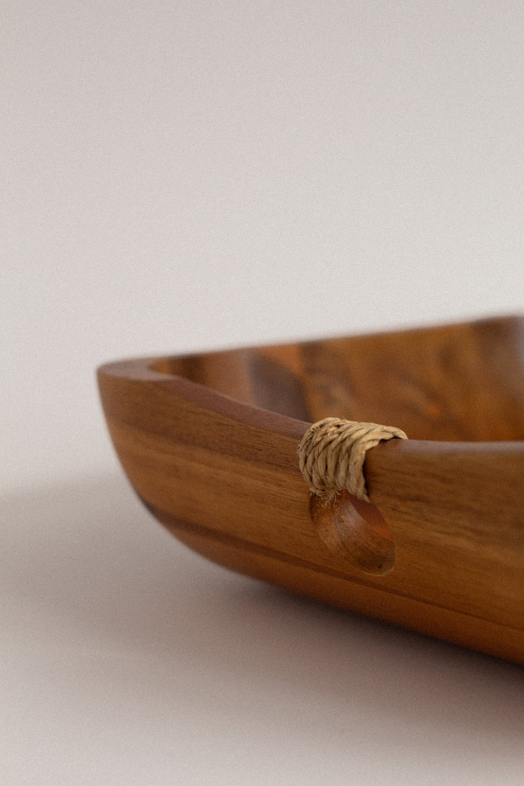 Wooden Tray with Rope Handle Detail