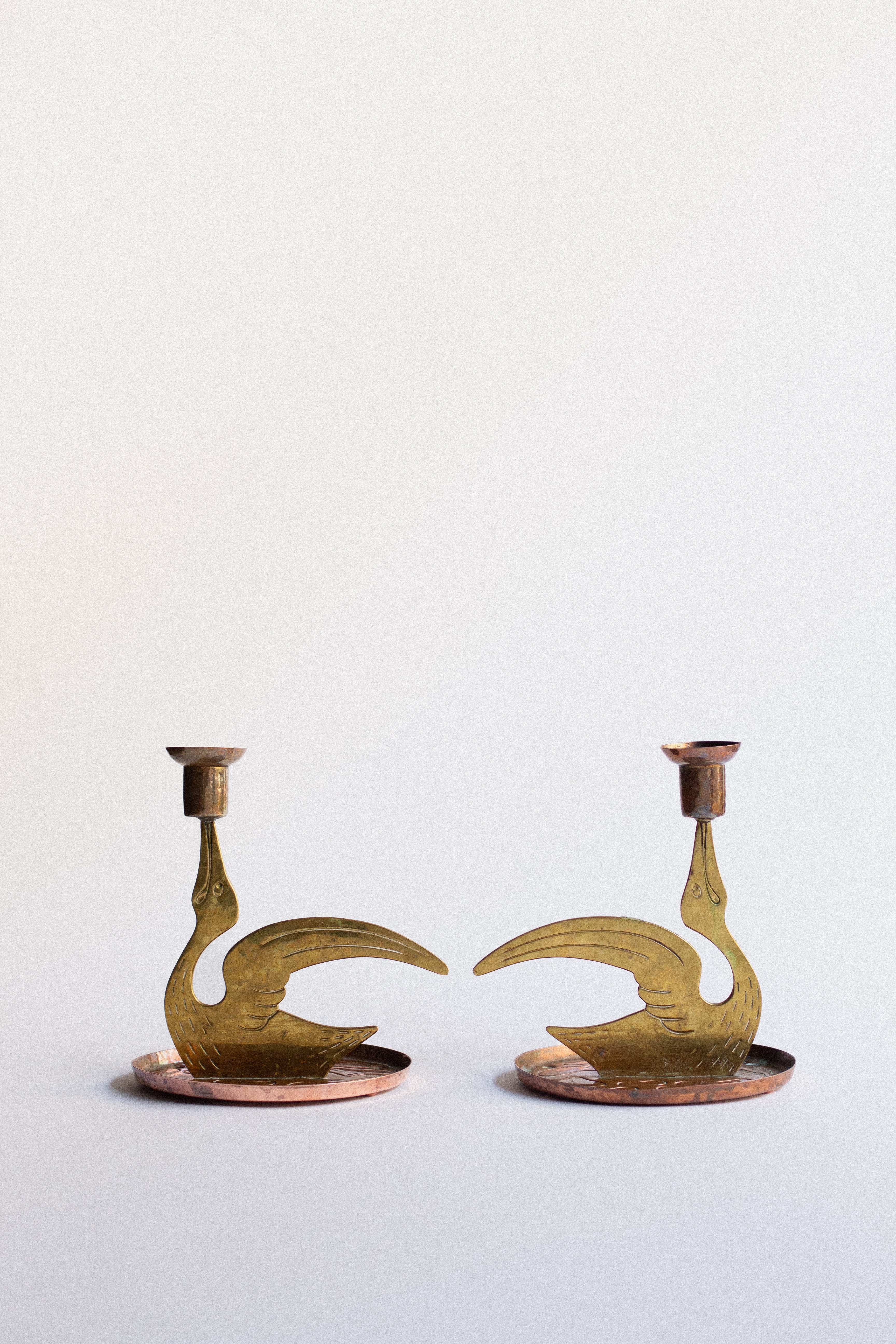 Scandinavian Brass Bird Candleholders