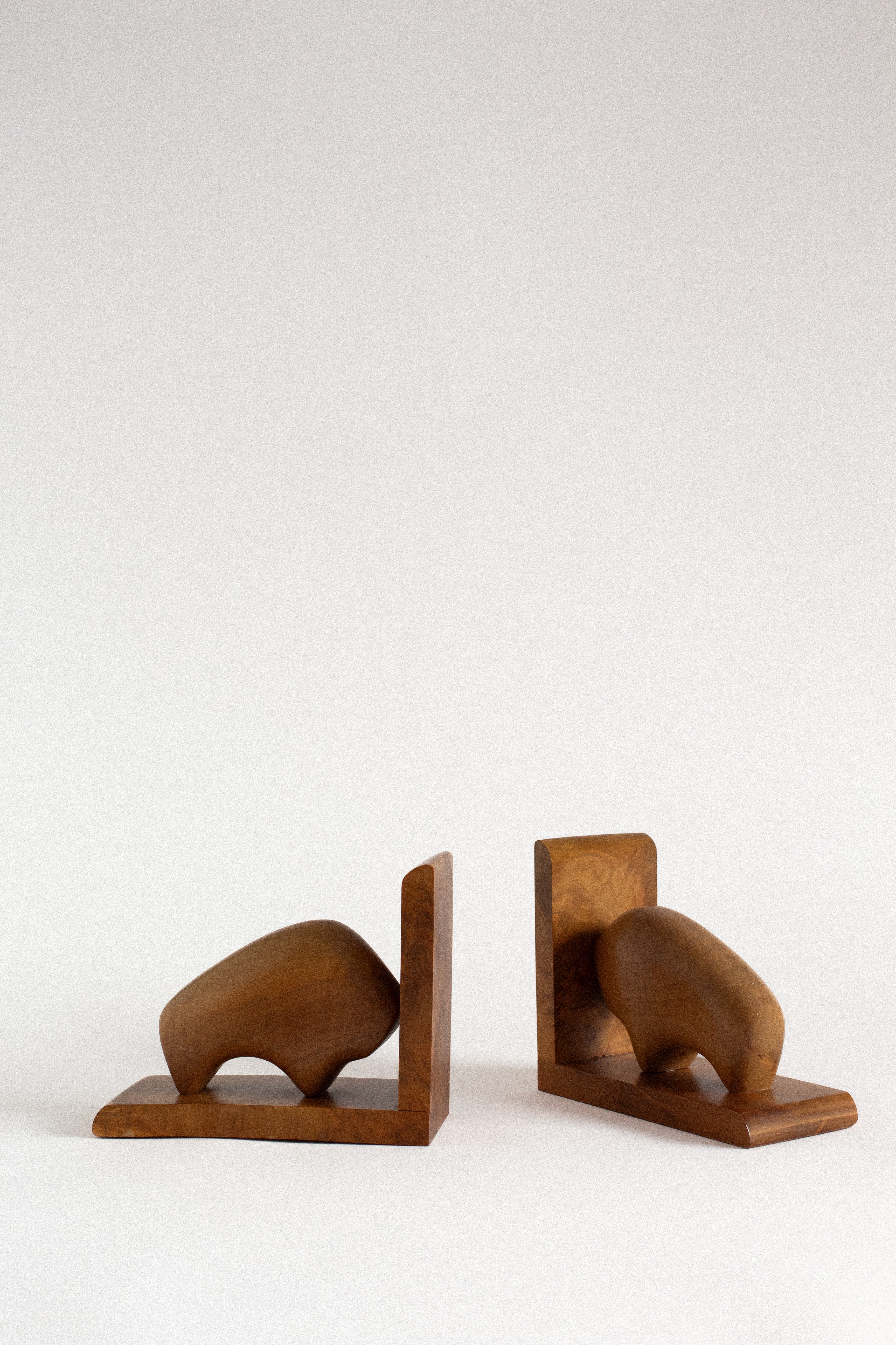 Sculptural Walnut Bookends, Pair