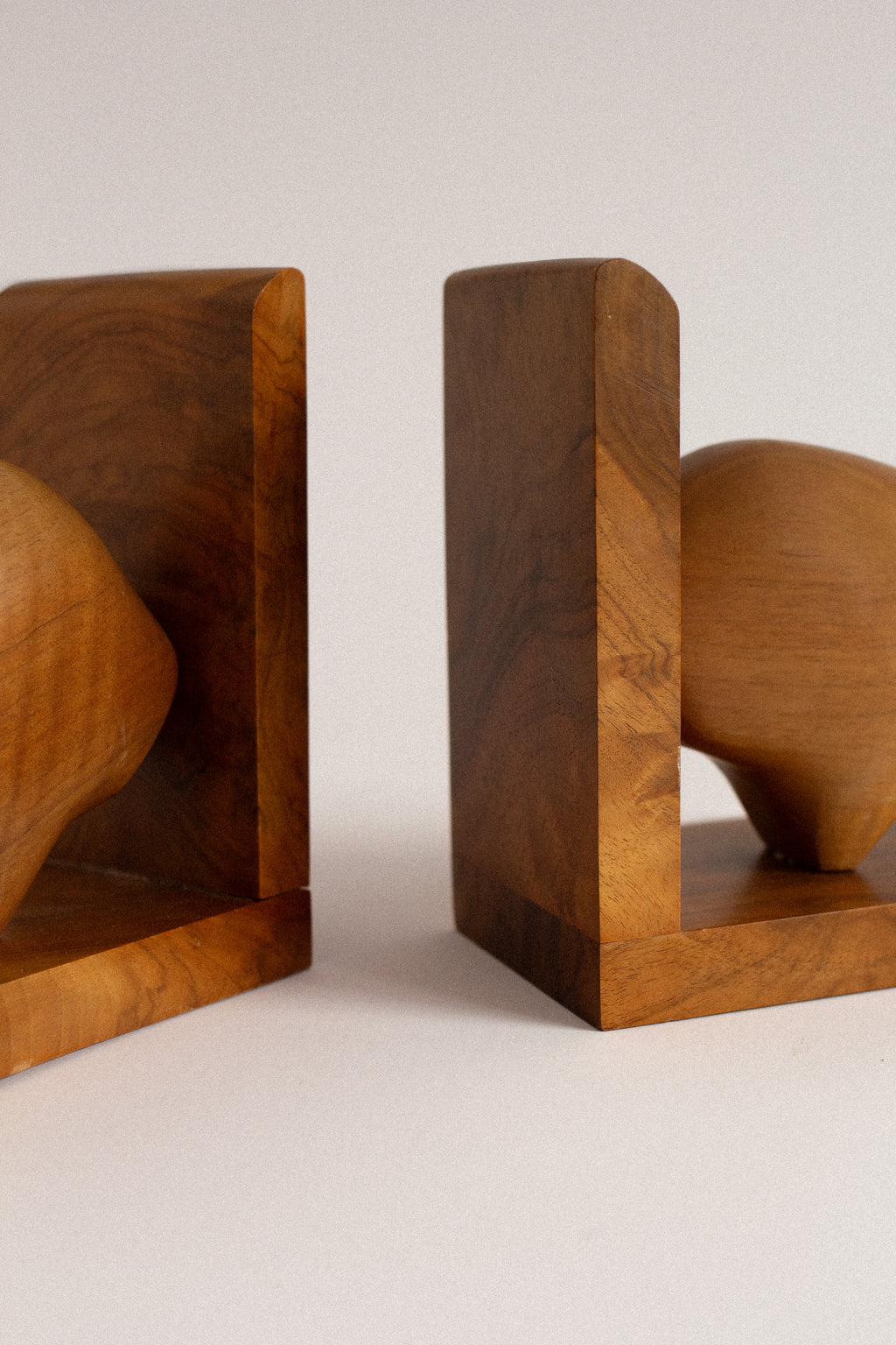 Sculptural Walnut Bookends, Pair