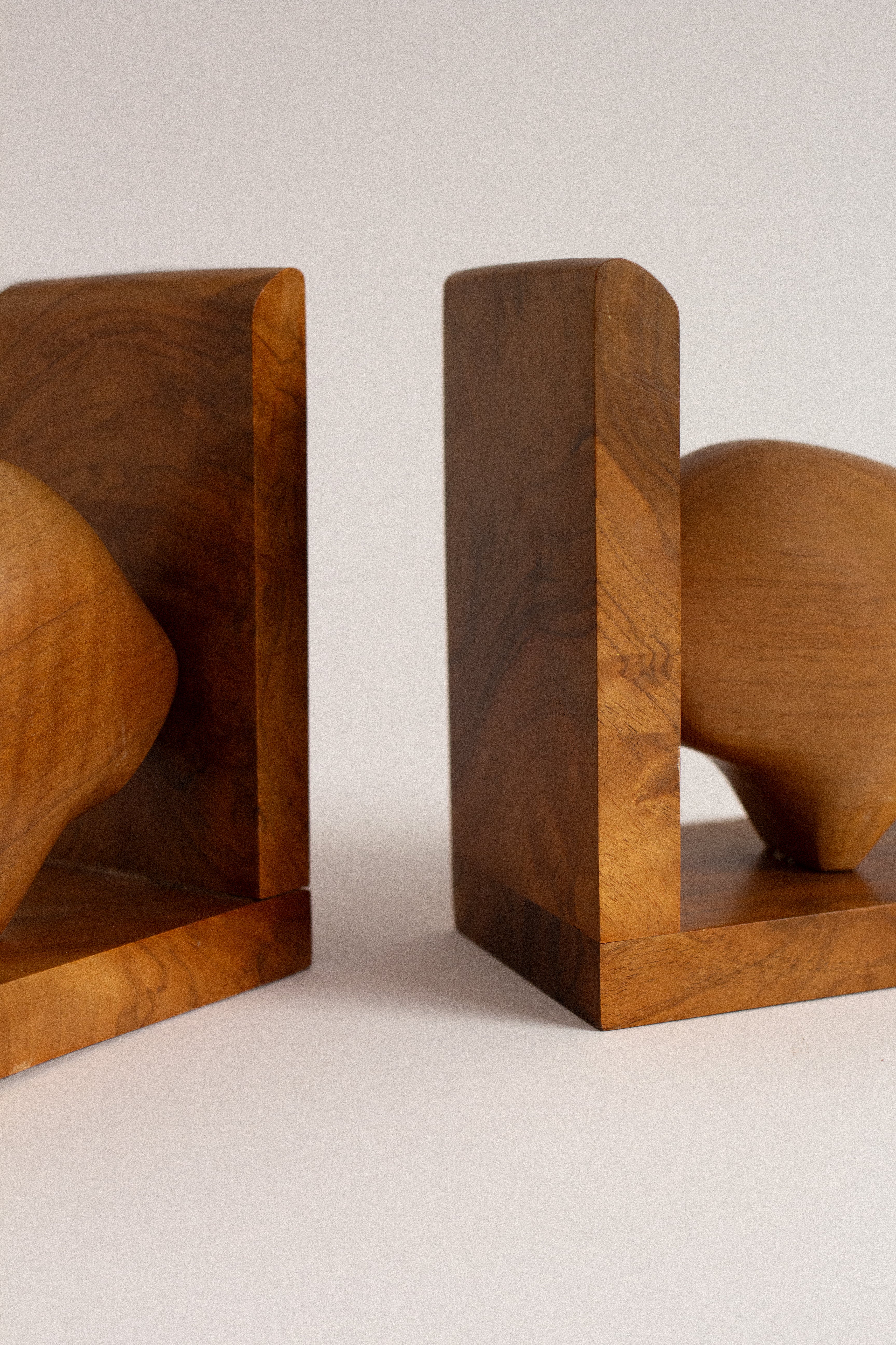 Sculptural Walnut Bookends, Pair